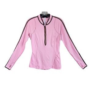 LULULEMON Women's 6 Run Rise & Shine 1/2 Zip Top Pink Black Stretch Activewear